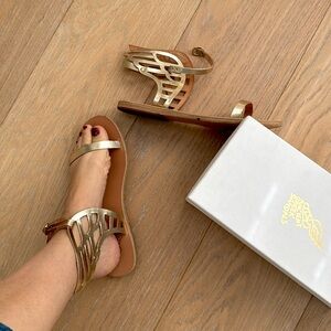 Ancient Greek Sandal, gold sandal size 39 ikaria lace. natural leather